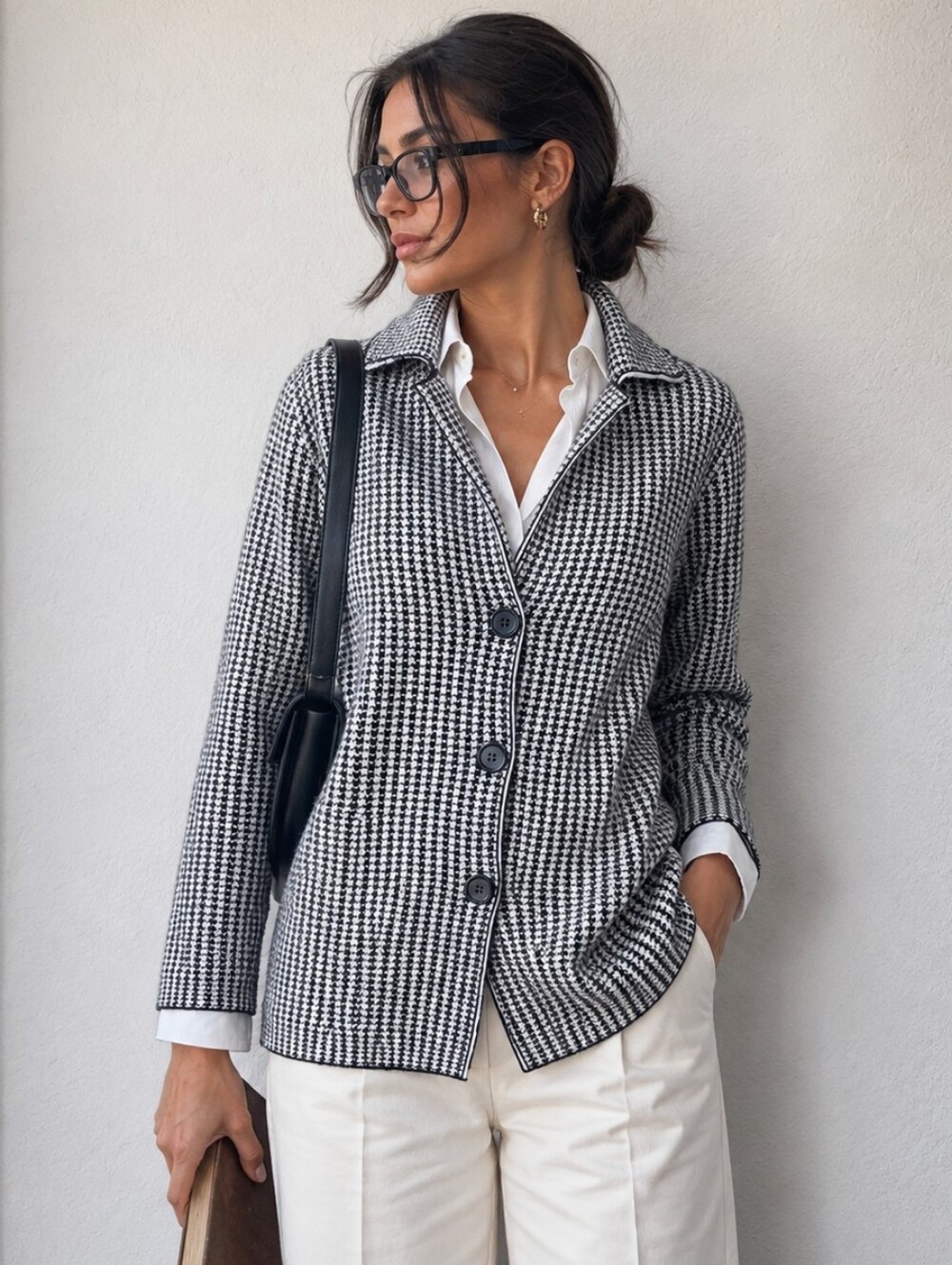 Bartolini Italy Wool Cashmere Houndstooth Blazer Jacket Preppy Luxe M